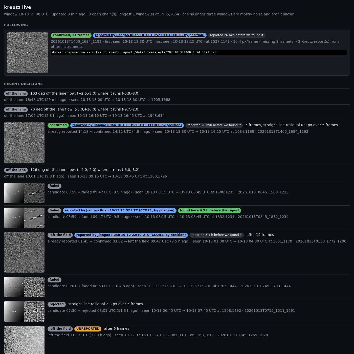 The kreutz live status dashboard